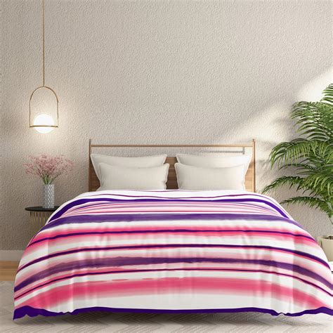 Buy PORTICO Topaz White Striped Cotton Double Blanket - 210x240cm from ...