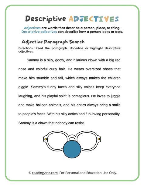 Descriptive Adjectives Worksheets - ReadingVine