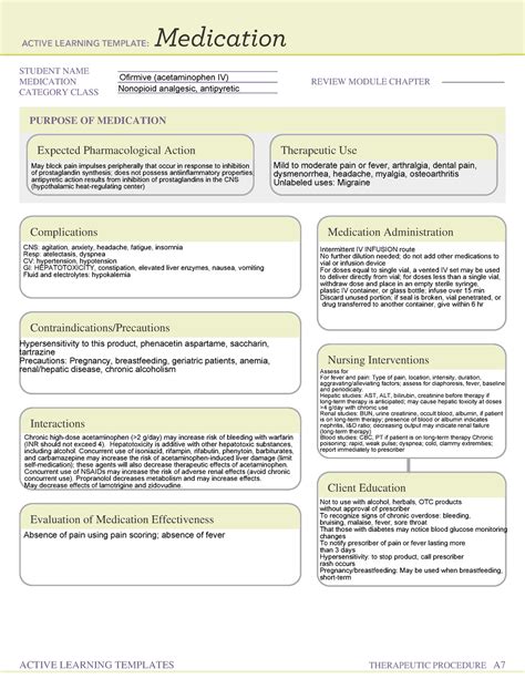 Acetaminophen Drug Card Nursing Implications at Hillary Mccarty blog
