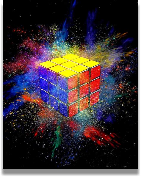 AEFER Rubik's Cube Color Burst Wall Art Decor Print with a black ...