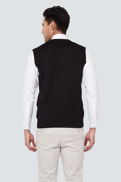 Buy Men Black Knit Sleeveless Cardigan Online - 225442 | Louis Philippe