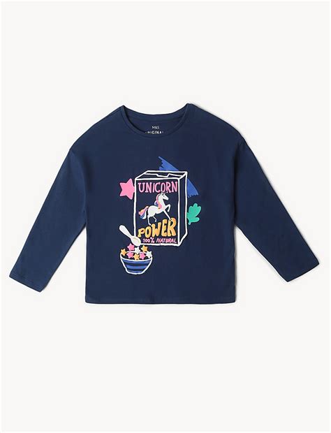 Buy Pure Cotton Unicorn Printed Round Neck Top at Marks & Spencer