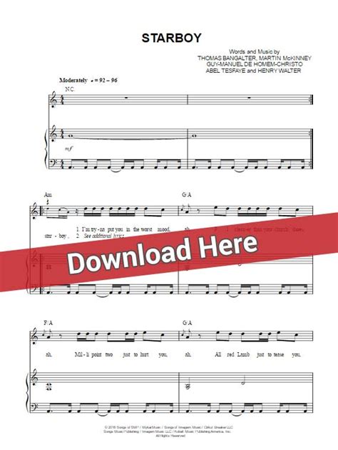 The Weeknd Starboy Sheet Music, Piano Notes, Chords ft. Daft Punk