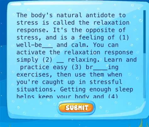 The body's natural antidote to stress is called the relaxation ...