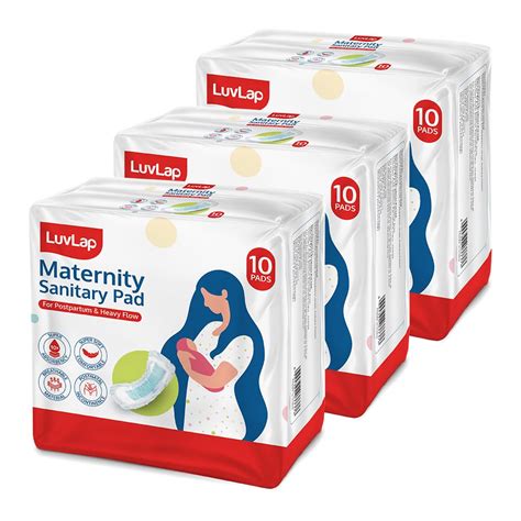 LuvLap Extra Absorbent Maternity Pad, 10's x 3 Pack (30 Pads), 0-2 ...