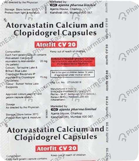 Atorfit Cv 20mg Strip Of 15 Capsules: Uses, Side Effects, Price ...