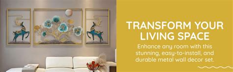 ZXC Metal Wall Decor Set of 3 Ginkgo Leaves and Deer,Large Handmade ...