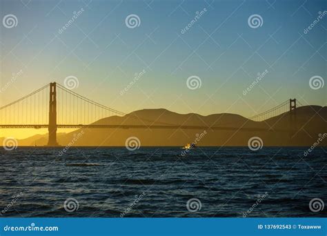 Bridge Golden Gate at San Francisco Sunset Stock Image - Image of ocean ...