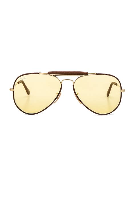 Ray-Ban Aviator Craft Sunglasses in Brown Leather & Yellow | FWRD