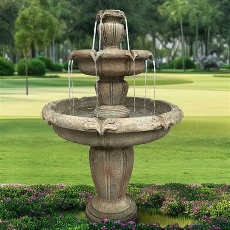 Amazon.com: ourrco 48” H Outdoor Floor Water Fountain, 3-Tiers Concrete ...