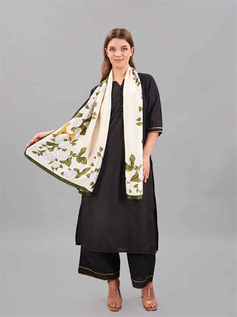 Cream Floral Printed Stole