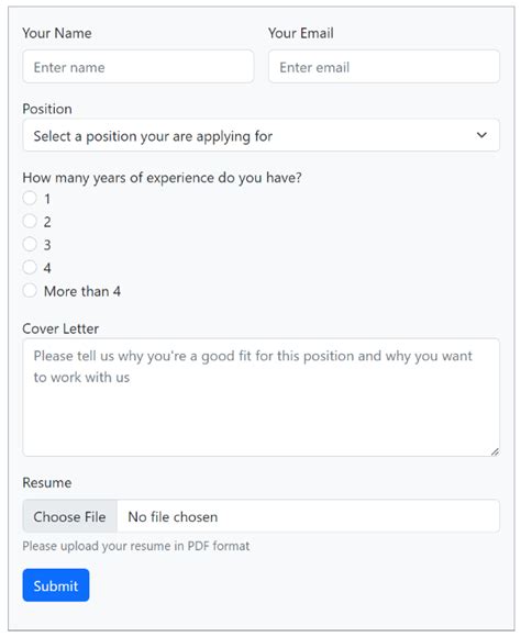 Job Application Form Using HtmlForm 的图像结果
