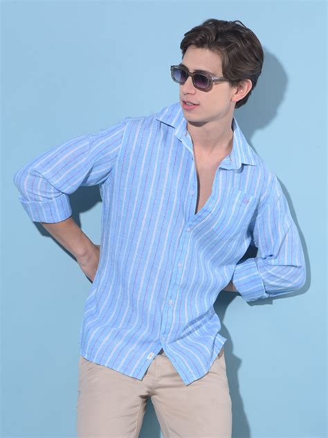Blue Vertical Striped Linen Shirt – Crimsoune Club