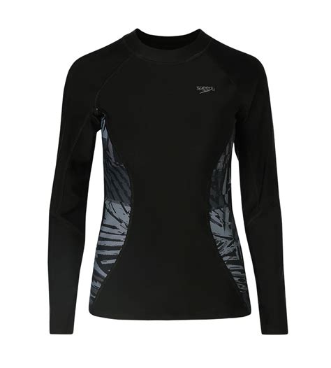 Buy Speedo Women's Endurance10 Splice Print Long Sleeve Suntop - Black ...