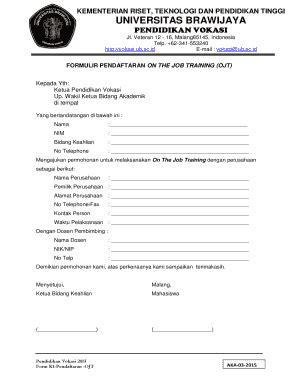 Fillable Online vokasi ub ac FORM AKA03 Pendaftaran OJT - Vokasi ...