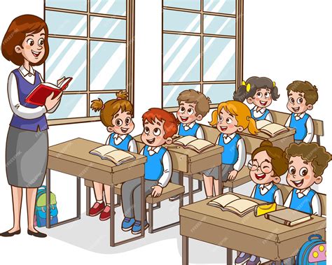 Premium Vector | A teacher is reading a book in a classroom.