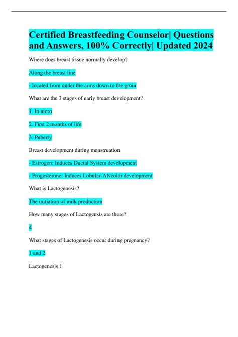 Certified Breastfeeding Counselor| Questions and Answers, 100% ...