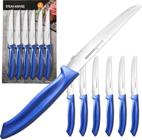 Amazon.com: Jawanfu Steak Knives Set of 6, Serrated Steak Knife Set ...