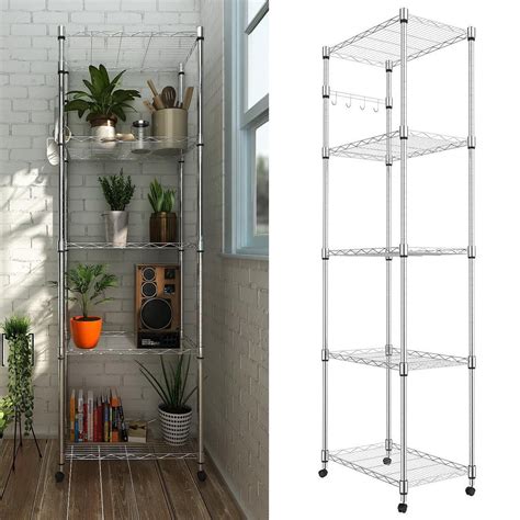 5-Shelf Wire Shelving Racks with Casters Kitchen Steel Storage Rack ...