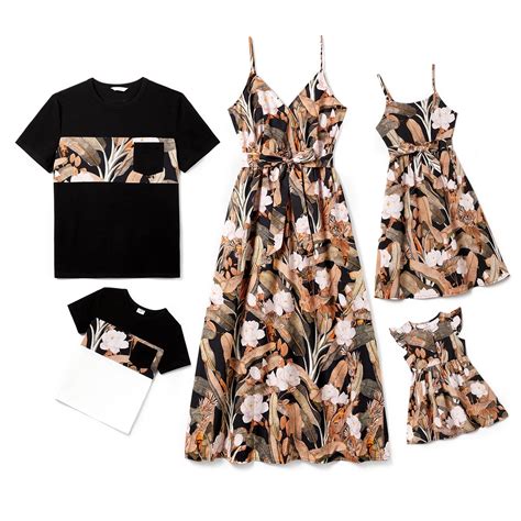 PatPat Family Matching Outfits Mommy and Me Flower Black T-Shirts and ...