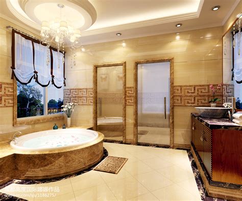 中式卫生间浴室回型纹装饰瓷砖装修效果图大全 – 设计本装修效果图