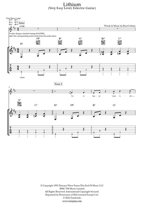 Lithium (Very Easy Level, Electric Guitar) (Nirvana) - Guitar Tabs and ...