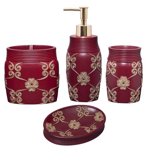Amazon.com: Zahari Home 4pc Elegant Rose Burgundy Bathroom Set Classic ...