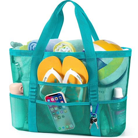 KPX Mesh Beach Bag for Women, Beach Tote Large Foldable Mesh Swim Bag ...