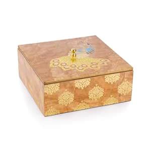Buy Attro Peacock Gold Designer Wooden Lid Box Square Multipurpose Box ...