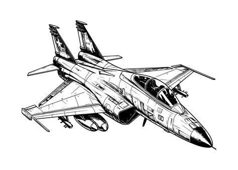 Premium Vector | Fighter jet plane in line drawing illustration on white background for children ...