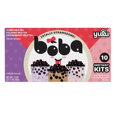Yulu Instant Boba 10 Drink Variety Pack, Classic, Taro, and Strawberry ...