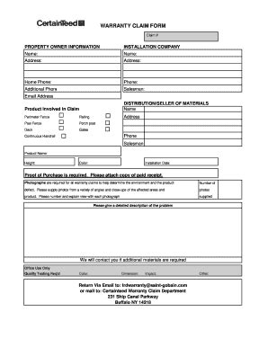 Warranty Claim Form - Blank Fillable Template | Fill Out, Print ...