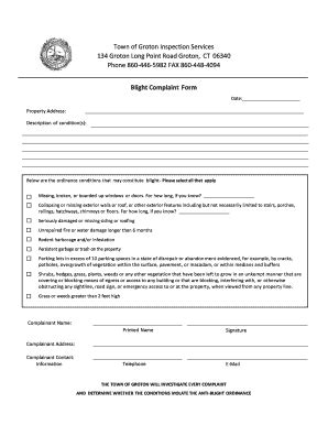 Blight Code Complaint Form - Town Groton Ct - Fill and Sign Printable ...
