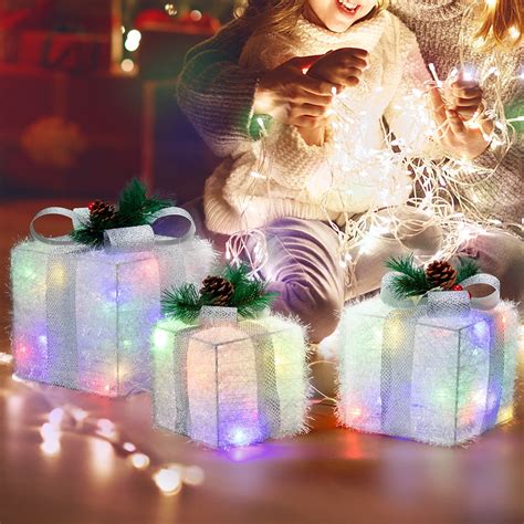 Resenkos Set of 3 Lighted Gift Boxes Christmas Decorations, Pre-lit ...