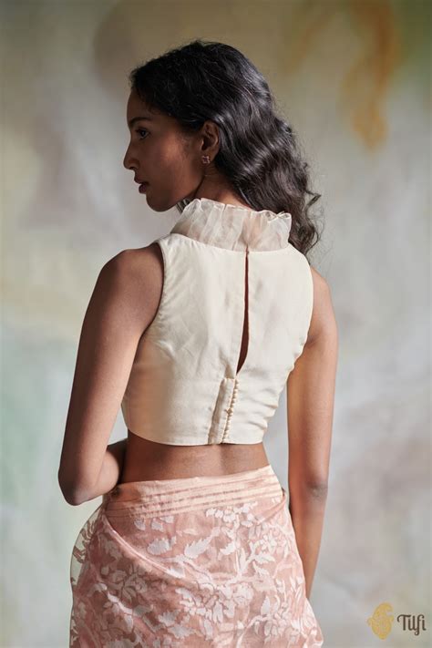 Off-White Pleated Organza Pure Silk Blouse - Tilfi