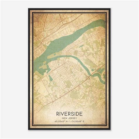 Vintage Riverside New Jersey Map Poster, Modern Home Decor Wall Art Print - Custom Maps & Posters