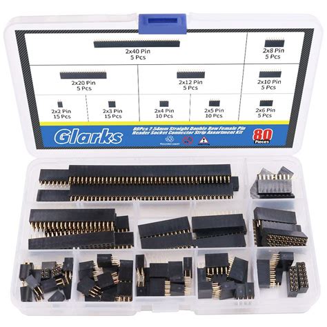 Glarks 80Pcs 2.54mm Straight Double Row Female Pin Header Socket ...