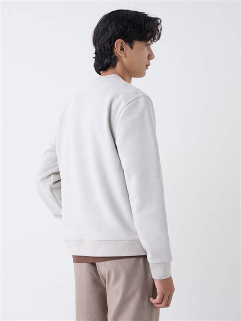 Buy Studiofit Beige Solid Relaxed-Fit Suede Sweatshirt from Westside
