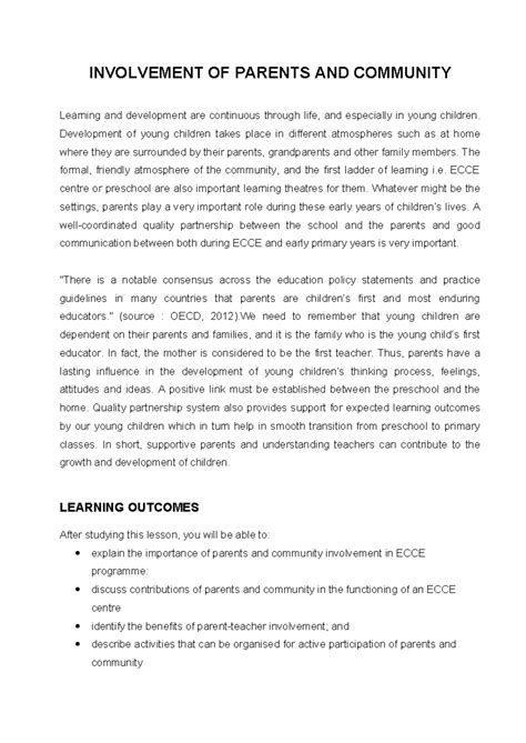 ECCE 101: The Role of Parents and Community in Early Childhood ...