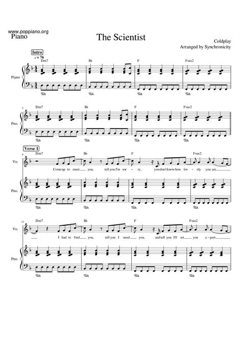 The Scientist By Coldplay Guitar Lead Sheet Guitar