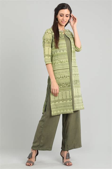 Buy Green Round Neck Printed kurta Set Online for Woman | Shop for Aurelia