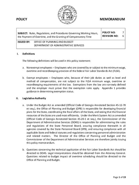 Fillable Online doas ga POLICY MEMORANDUM Fax Email Print - pdfFiller
