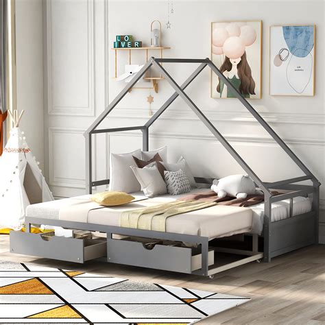 Buy Extending Daybed Twin to King Size Bed, Wooden Daybed with Trundle ...