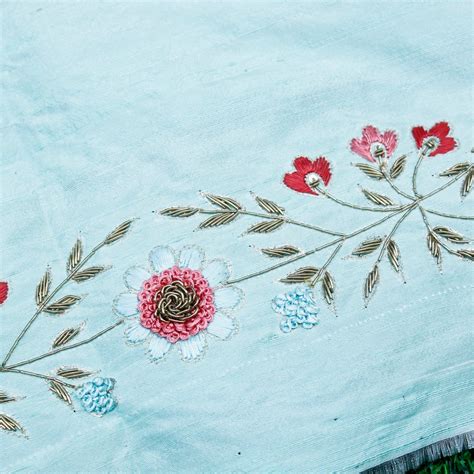 Zardozi and Resham Hand Embroidered Pure Raw Silk Blouse Fabric – Khinkhwab