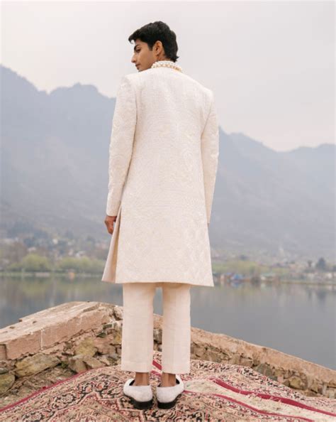 Shop for latest sherwani designs- Everett Ivory Sherwani Set
