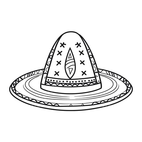 Topi Meksiko Dalam Gambar Sketsa Garis Besar Lembar Mewarnai Hitam Dan Putih Vektor, Menggambar ...