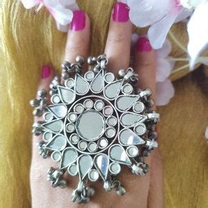 Buy Afghani Big Glass Rings, Cocktail Rings, Multicolor Bollywood Boho ...
