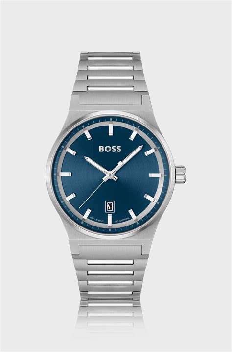BOSS - Blue-dial watch with stainless-steel link bracelet - Silver