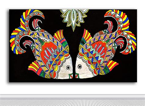 Tamatina Gond Art Canvas Painting | Colorful Fishes | Traditional Art ...