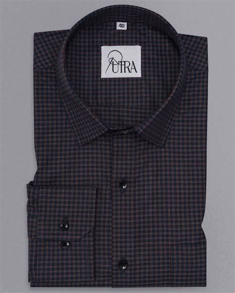 Black Base with Subtle Check Pattern 100% Cotton Yarn-Dyed Shirt - Putra